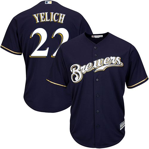 Brewers #22 Christian Yelich Navy Blue New Cool Base Stitched MLB Jersey